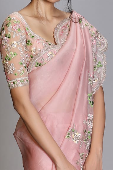 Buy Anushree Reddy Pink Organza Saree With Embroidered Blouse Online ...