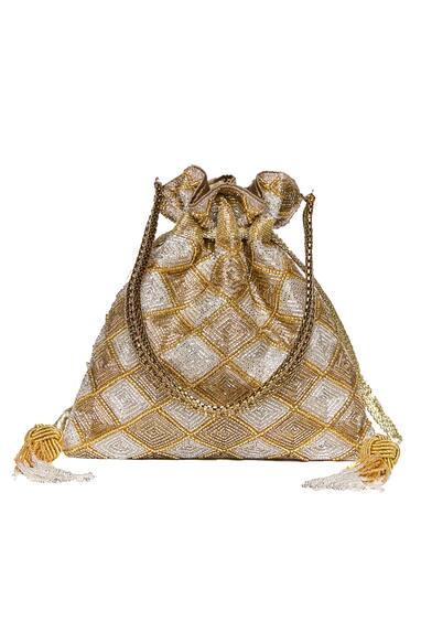  Embroidered Checkered Potli Bag