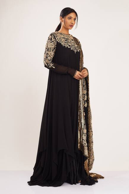 Floral Embroidered Layered Kurta with Dupatta