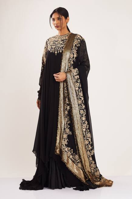 Floral Embroidered Layered Kurta with Dupatta