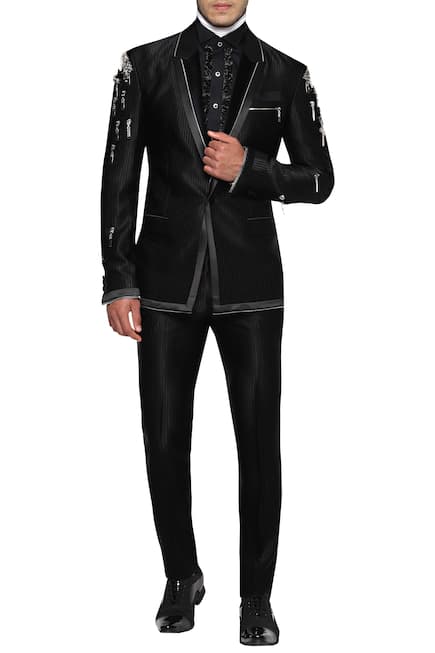 Single Breasted Zip detail Suit With Trousers 