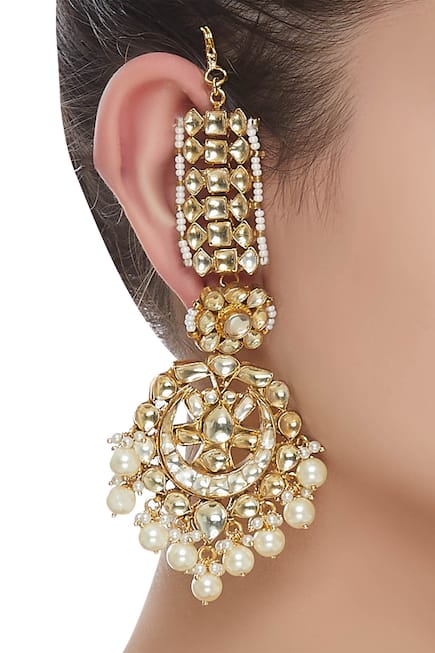Kundan hair chain earrings
