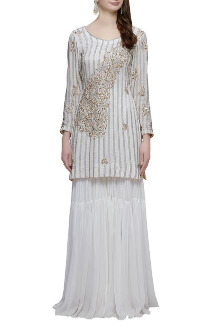 Buy Mahima Batra White Embroidered Kurta Sharara Set Online | Aza Fashions