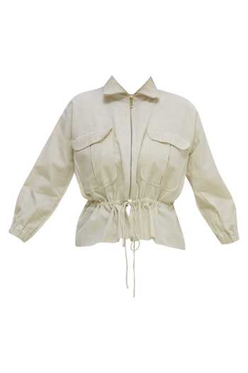 Ruched Linen Bolero Bomber - Aqua main image 1