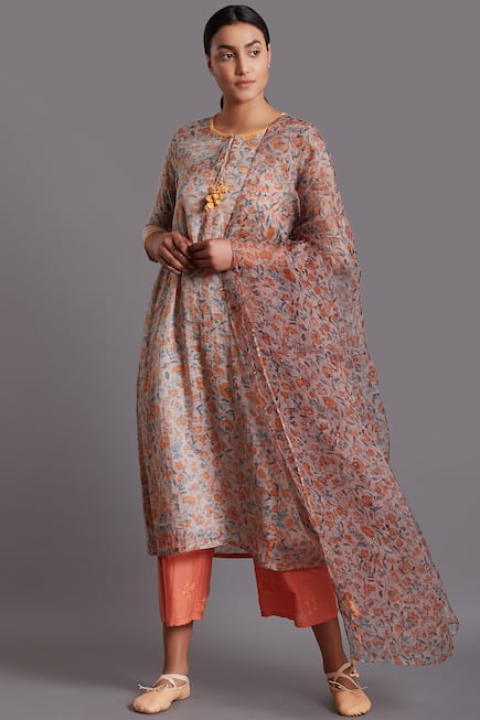 Buy Shades of India Multi Color Tissue Floral Printed Kurta Online ...