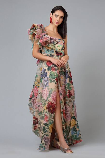 Printed Slit Gown