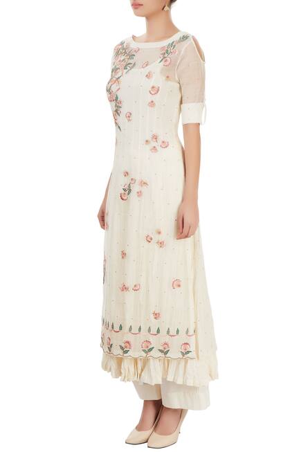 white embroidered palazzo pants