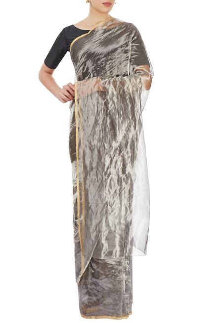 metallic silver bridal saree