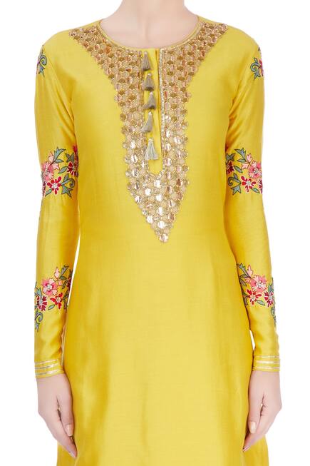 Buy Neha Khullar Yellow Embroidered Kurta Set Online | Aza Fashions