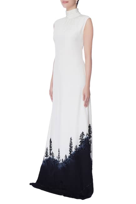 white high neck gown