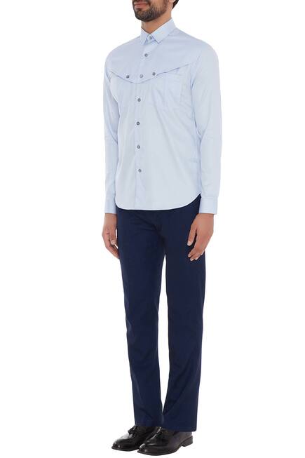 Light blue cotton button detailing slim fit shirt