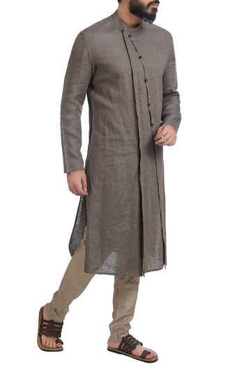 Two Tone Grey Kurta Cotton Silk Churidar