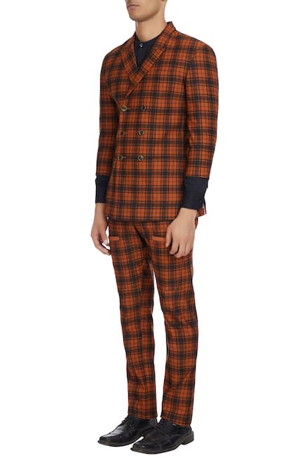 Buy Paresh Lamba Brown Two-piece Checkered Suit Online | Aza Fashions