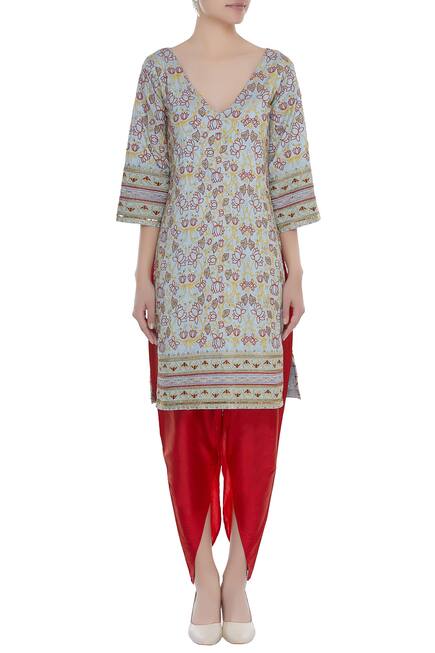 Dupion silk kurta with dhoti pants & dupatta