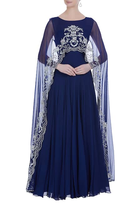 Hand embroidered cutdana cape layer anarkali gown with churidar