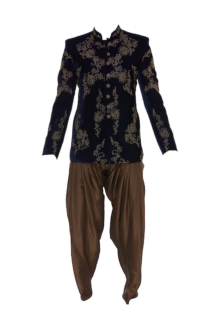 Velvet embroidered bandhgala with patiala pants