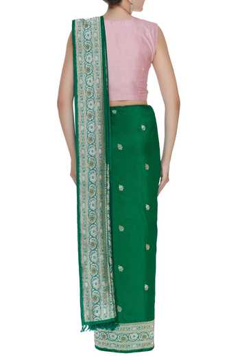 Snuggle Spot Women's Jacquard Woven Saree With Unstitched Blouse 5.5Mtr (Light Green)
