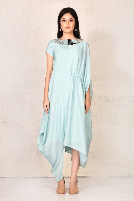 Embellished Chinon Silk Draped Dress