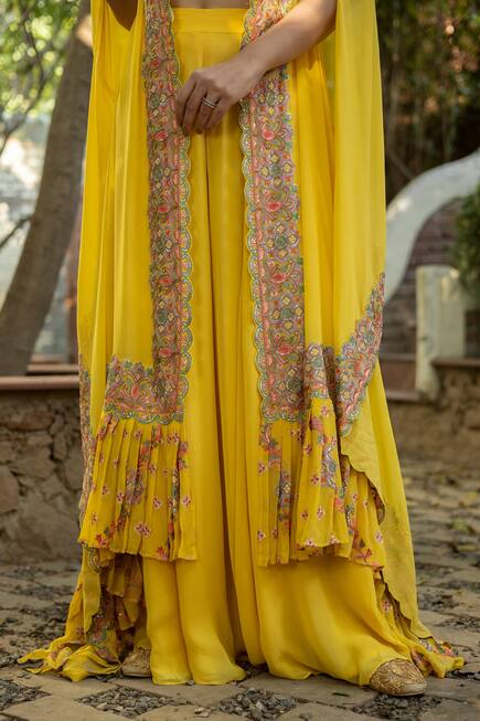 Embroidered Cape & Flared Pant Set