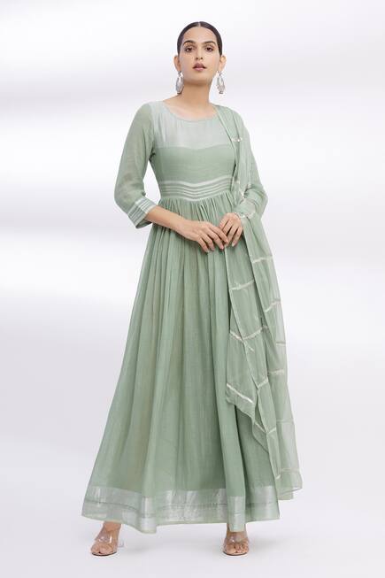 Linen Cotton Anarkali with Embroidered Dupatta