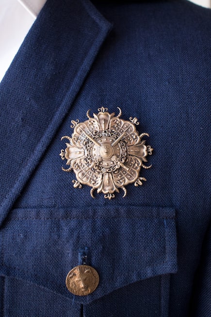 Royal Shield Brooch & Battle Axe Collar Tips Set
