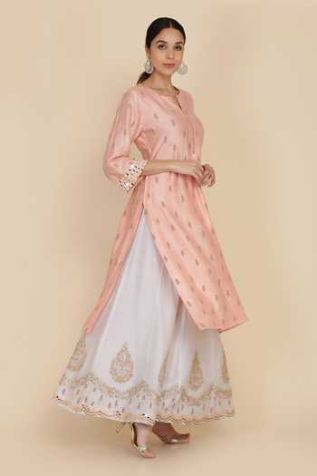 Women Chanderi Silk Kurta Palazzo Dupatta Set