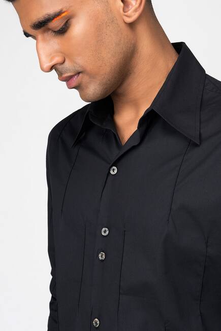 Buy Genes Lecoanet Hemant- Men Black Cotton Pintuck Shirt Online | Aza ...