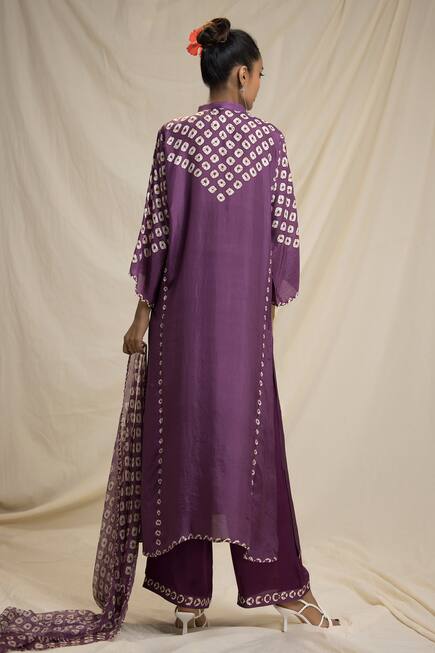 Buy Rajdeep Ranawat Purple Silk Bandhani Print Kurta Set Online | Aza ...