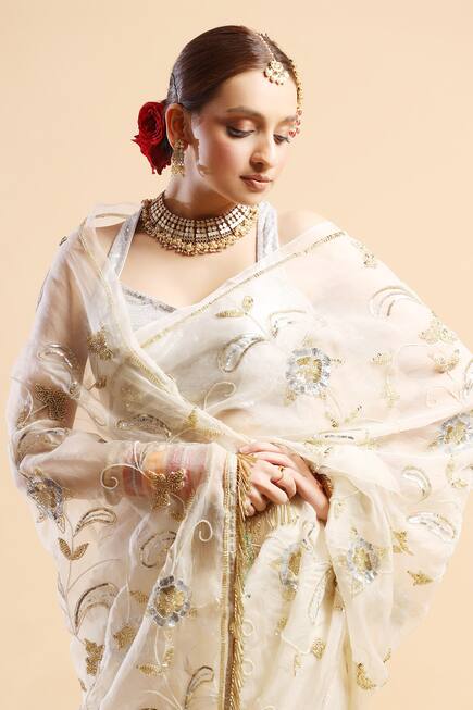 Embellished Organza Saree With Blouse