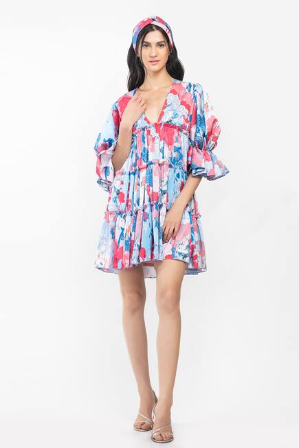 Tropical Print Tiered Dress