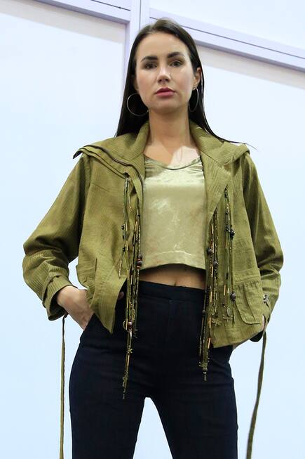 Jacket with Linen Silk Crop Top