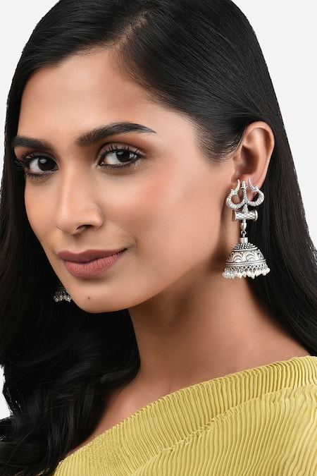 PANASH Earrings  Buy PANASH SilverPlated Oxidised Long Hair Chain Jhumka  Earring Online  Nykaa Fashion