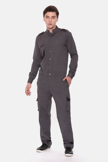 Buy Mayank Modi - Men Black Malai Cotton Solid Jumpsuit Online | Aza  Fashions