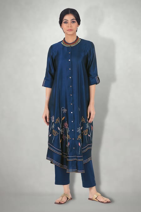 I Am Design Blue Thread Embroidered Kurta With Pant And Dupatta Online at Aza Fashions I Am Design_Blue Thread Embroidered Kurta With Pant And Dupatta _Online_at_Aza_Fashions