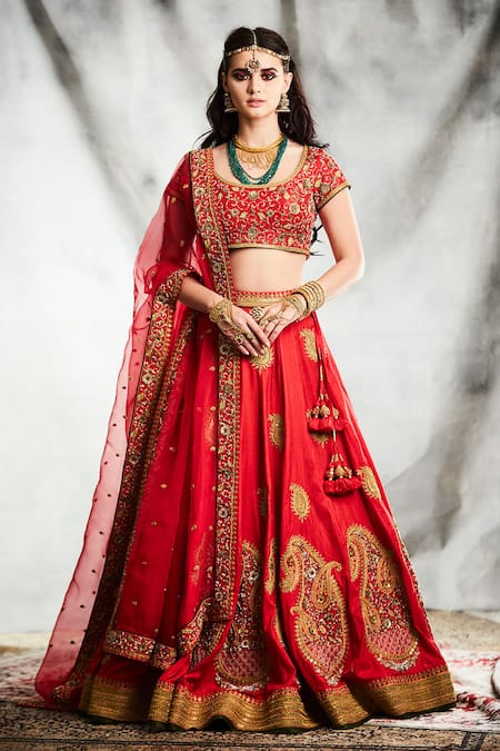 Attractive red pure cotton bandhni print crop top lehenga – ajmera-retail