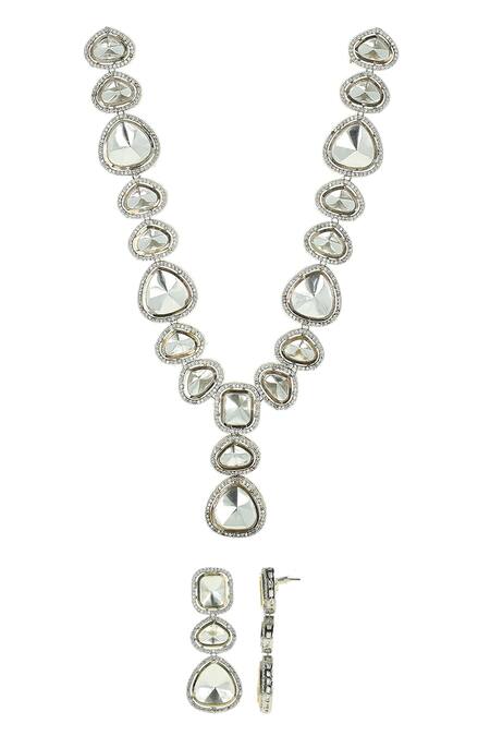 Buy_Ishhaara_Gold Plated Imitation Diamonds Polki Studded Necklace Set _Online_at_Aza_Fashions