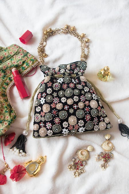 The Pink Potli Velvet Florette Embroidered Potli 