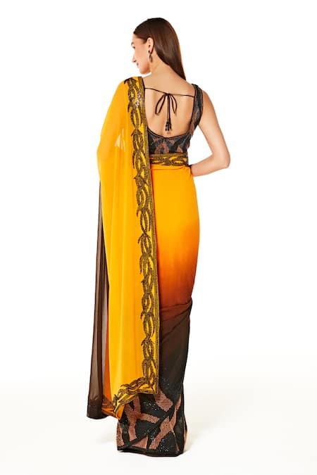 Rabani & Rakha_Black Georgette Sequins Scoop Neck Zaynab Shaded Saree With Blouse _Online_at_Aza_Fashions