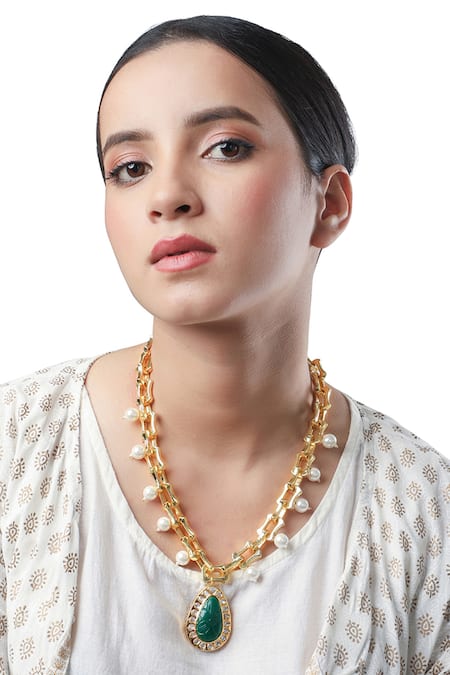 HRISHA Stone Embellished Pendant Necklace 