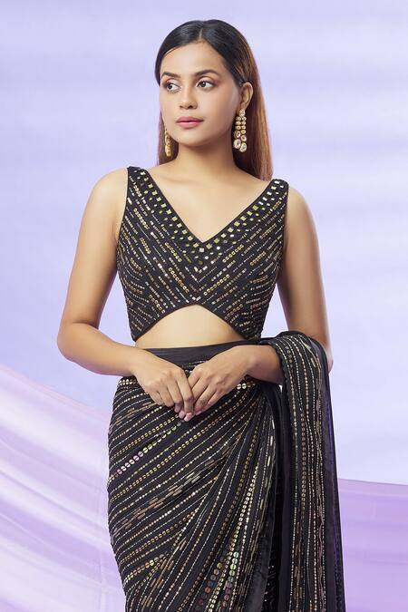 Yoshita Couture Black Satin, Shantoon, Bag- , Blouse - Kiara Embroidered Online at Aza Fashions Yoshita Couture_Black Satin, Shantoon, Bag- , Blouse - Kiara Embroidered _Online_at_Aza_Fashions