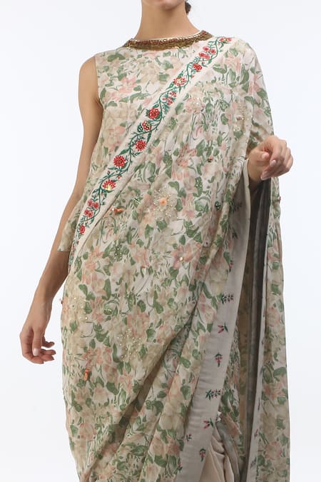 Buy Nikasha Grey Round Draped Dhoti Pant Saree With Blouse Online at Aza Fashions Buy_Nikasha_Grey Round Draped Dhoti Pant Saree With Blouse _Online_at_Aza_Fashions