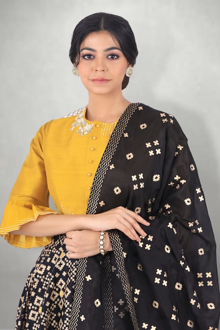 Shop_I Am Design_Black Silk Round Printed Lehenga Set _Online_at_Aza_Fashions