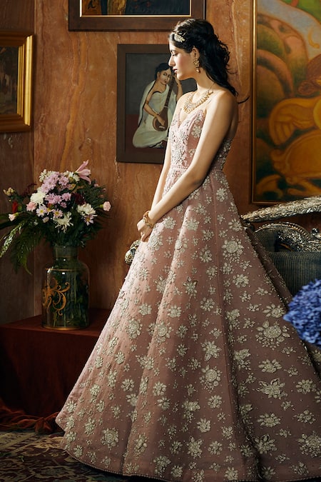 Organza Floral Dress - | 2999 | Floral print chiffon maxi dress, Frock  models, Floral long frocks