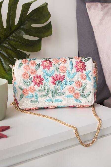 Shop_The Pink Potli_Multi Color Embroidery Fleur Flap Bag_at_Aza_Fashions