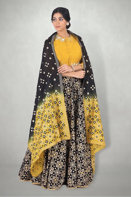 I Am Design_Black Silk Round Printed Lehenga Set _Online_at_Aza_Fashions