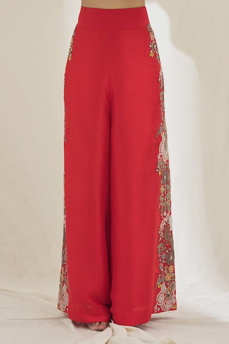 Anamika Khanna Red Tribal Embroidered Tunic And Palazzo Set at Aza Fashions Anamika Khanna_Red Tribal Embroidered Tunic And Palazzo Set_at_Aza_Fashions