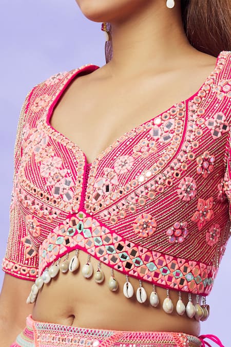 Buy Yoshita Couture Pink Dupatta- Organza, Lehenga And Blouse - Georgette With Shantoon Tie Dye Set Online at Aza Fashions Buy_Yoshita Couture_Pink Dupatta- Organza, Lehenga And Blouse - Georgette With Shantoon Tie Dye Set _Online_at_Aza_Fashions