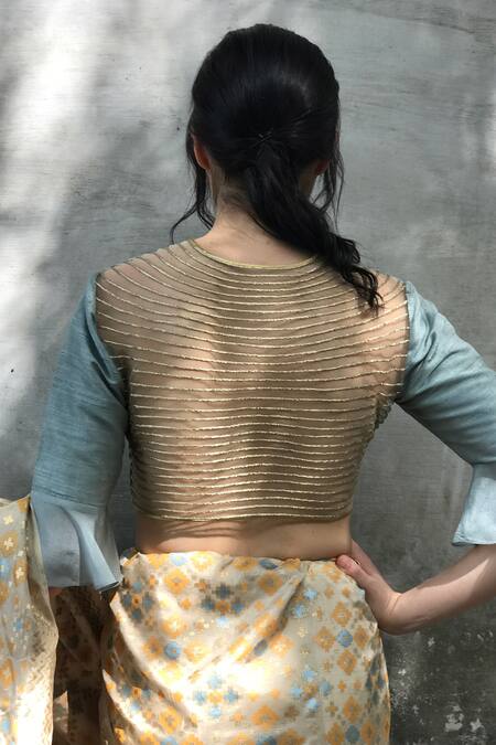 I Am Design Beige Silk Round Printed Saree Set at Aza Fashions I Am Design_Beige Silk Round Printed Saree Set _at_Aza_Fashions