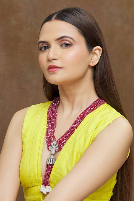 Buy_Saga Jewels_Red Bead And Stone Long Necklace_Online_at_Aza_Fashions