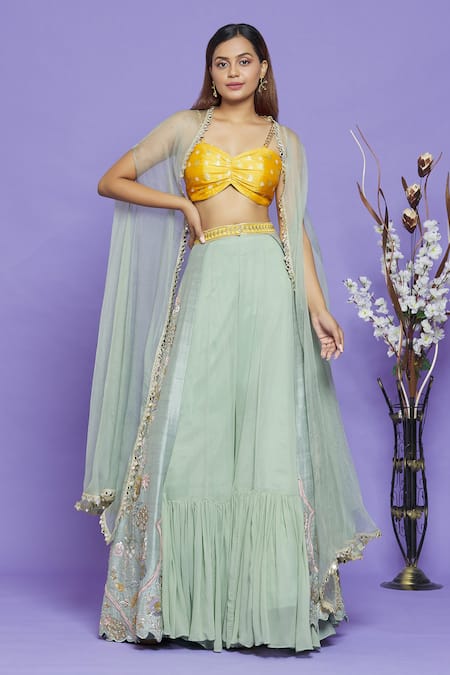 Neha Mehta Couture Sheer Cape & Overlay Sharara Set 